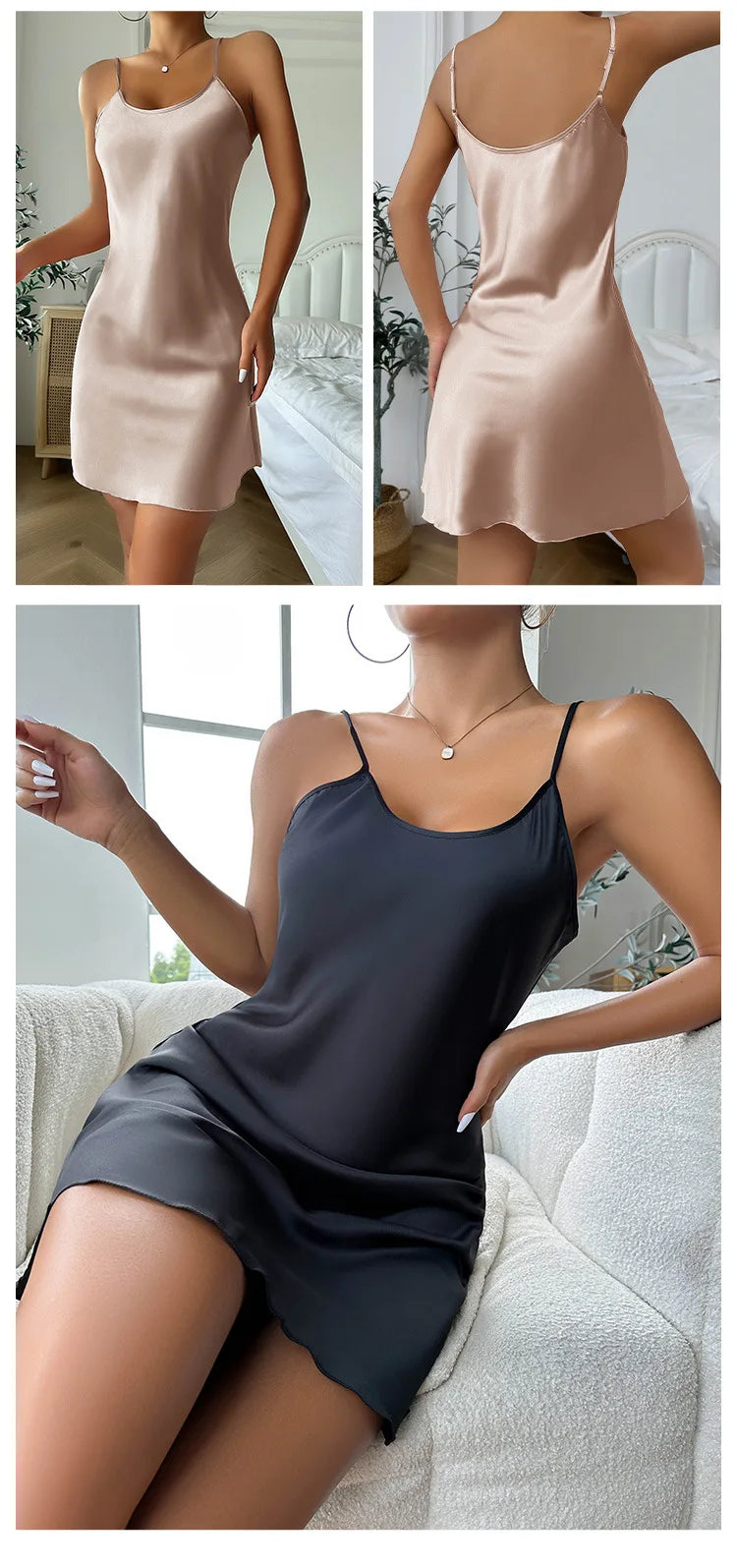Silk Satin Women Nightgown Sleeveless Sleepwear Adjustable Spaghetti Strap Nightwear - The Clothing Company Sydney