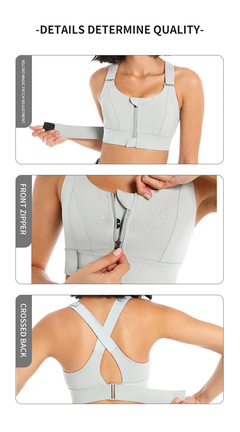 Large Size High-strength Sports Bra Women's Shockproof Running Big Chest Small Front Zipper Fitness Yoga Clothing Vest Underwear - The Clothing Company Sydney