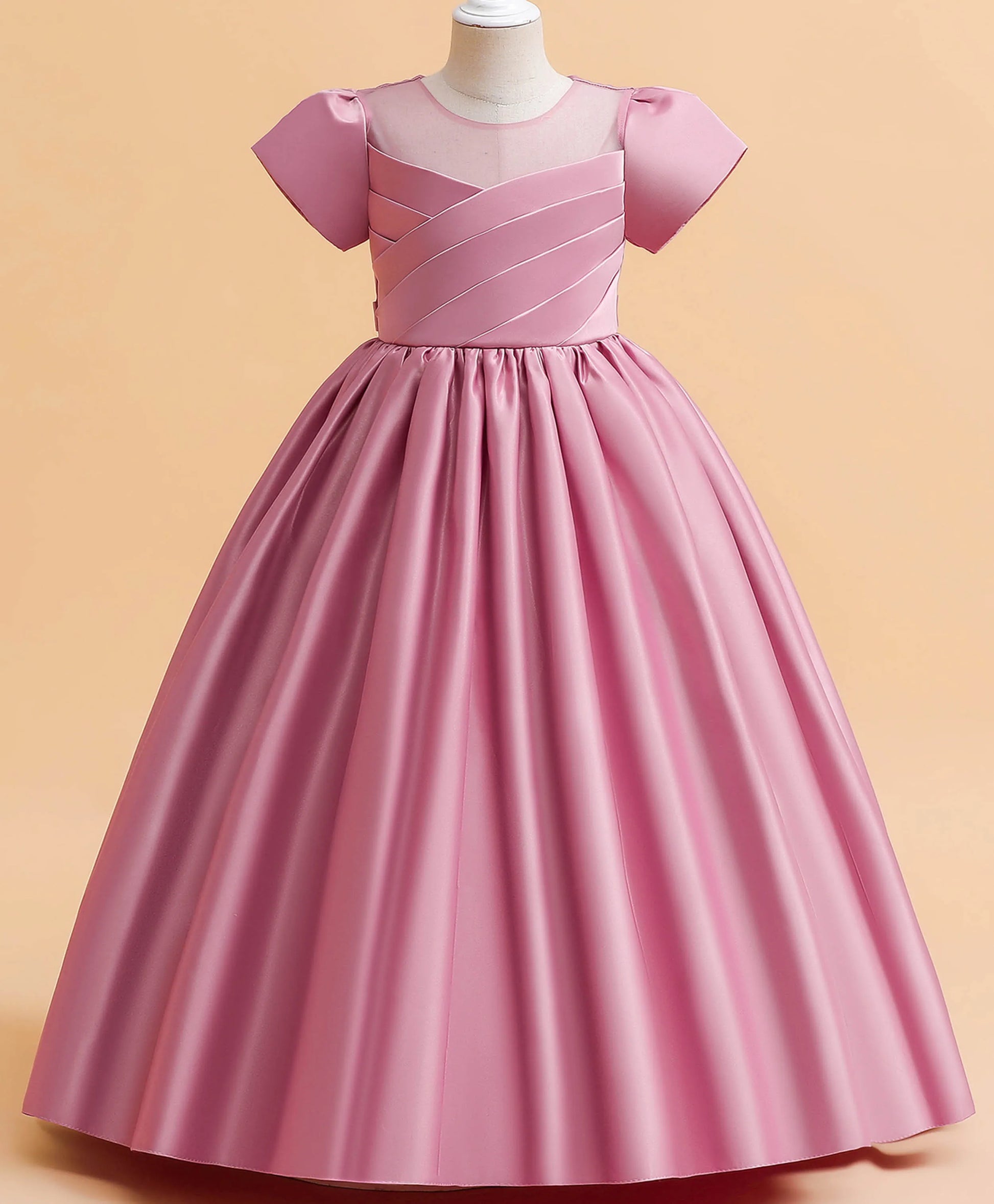 Little Big Girls Elegant Princess Puff Sleeves Satin Flower Girl Wedding Birthday Party Formal Dress - The Clothing Company Sydney