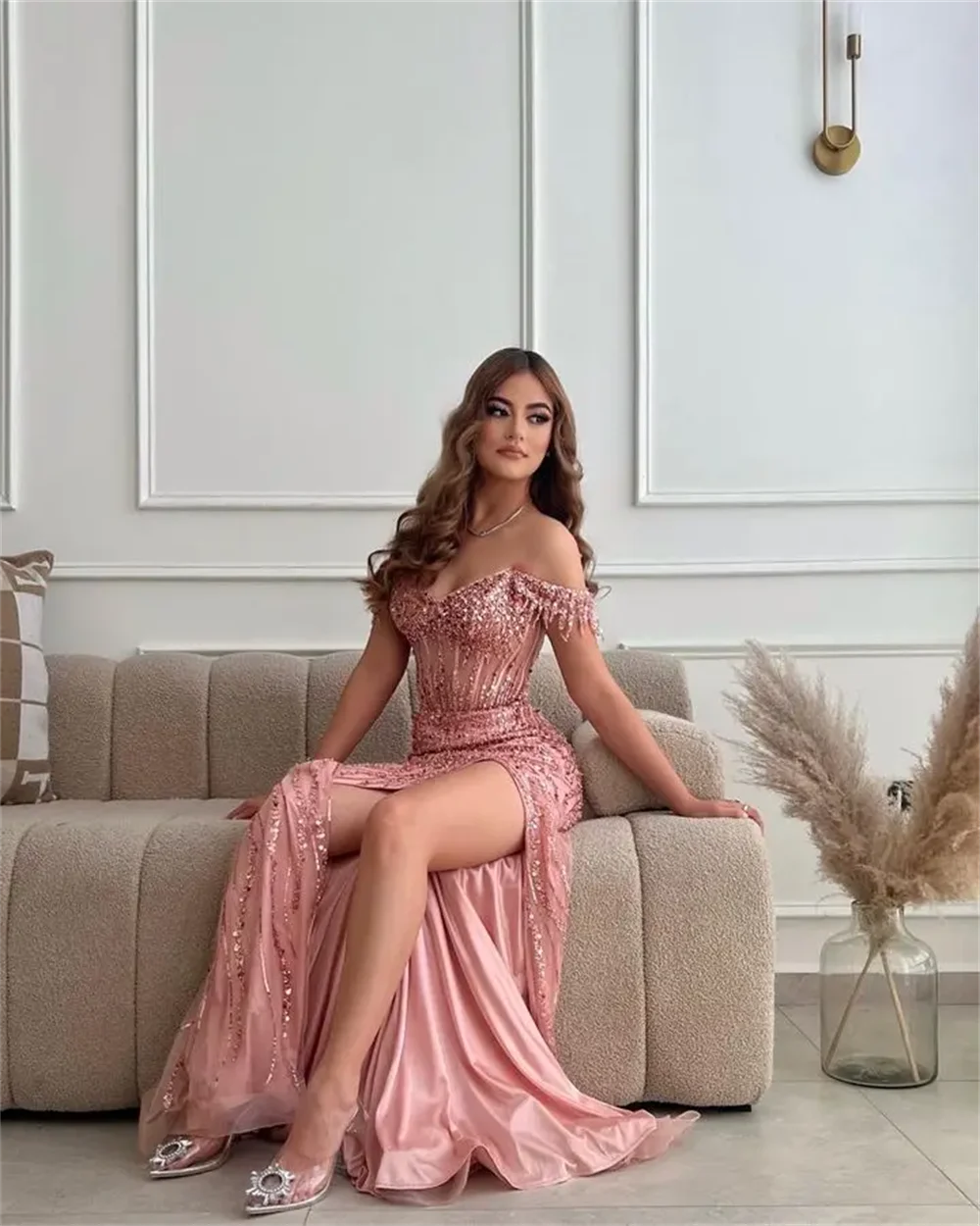 Blue Off Shoulder Luxury Sequins Mermaid Prom Side Split Trumpet Evening Dress The Clothing Company Sydney