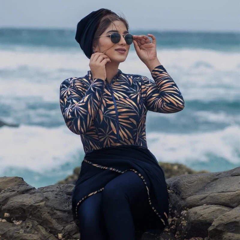 3 Piece Long Sleeve solid black Full Body Swimwear Women's Swimsuit The Clothing Company Sydney