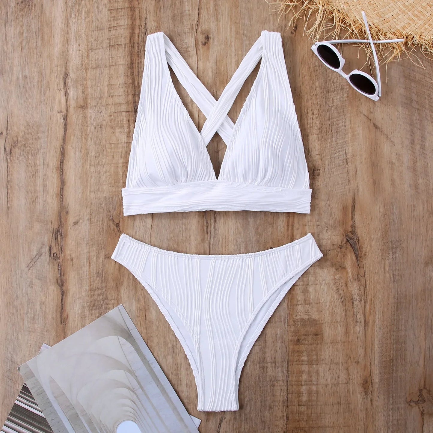 2 Piece Wrinkled Crinkled Bikini Swimwear Swimsuit Two-pieces Bikini Set High Cut Bathing Suit Swim Beach Wear The Clothing Company Sydney