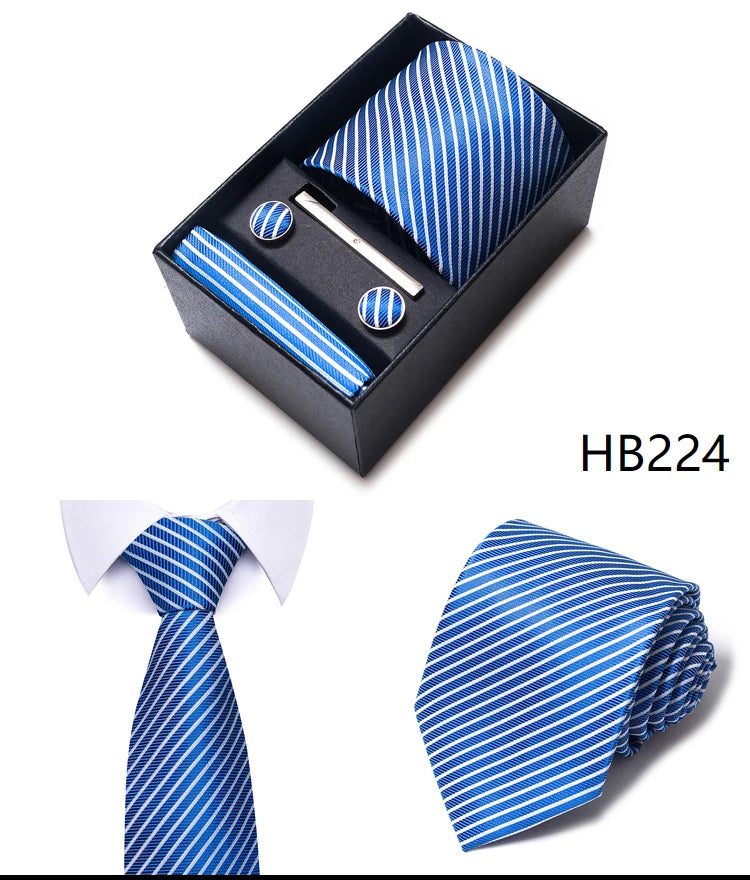 4 Piece Tie Handkerchief Cufflink Set For Men Necktie Holiday Gift Box Blue Gold Suit Accessories Slim Wedding Set The Clothing Company Sydney