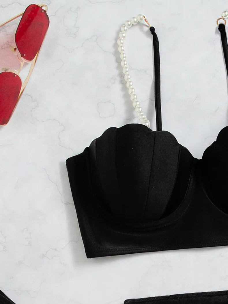 3 Piece Women's Swimsuit Off Shoulder Suspender Pure Cotton Fashion Backless Beach Split Swimwear - The Clothing Company Sydney