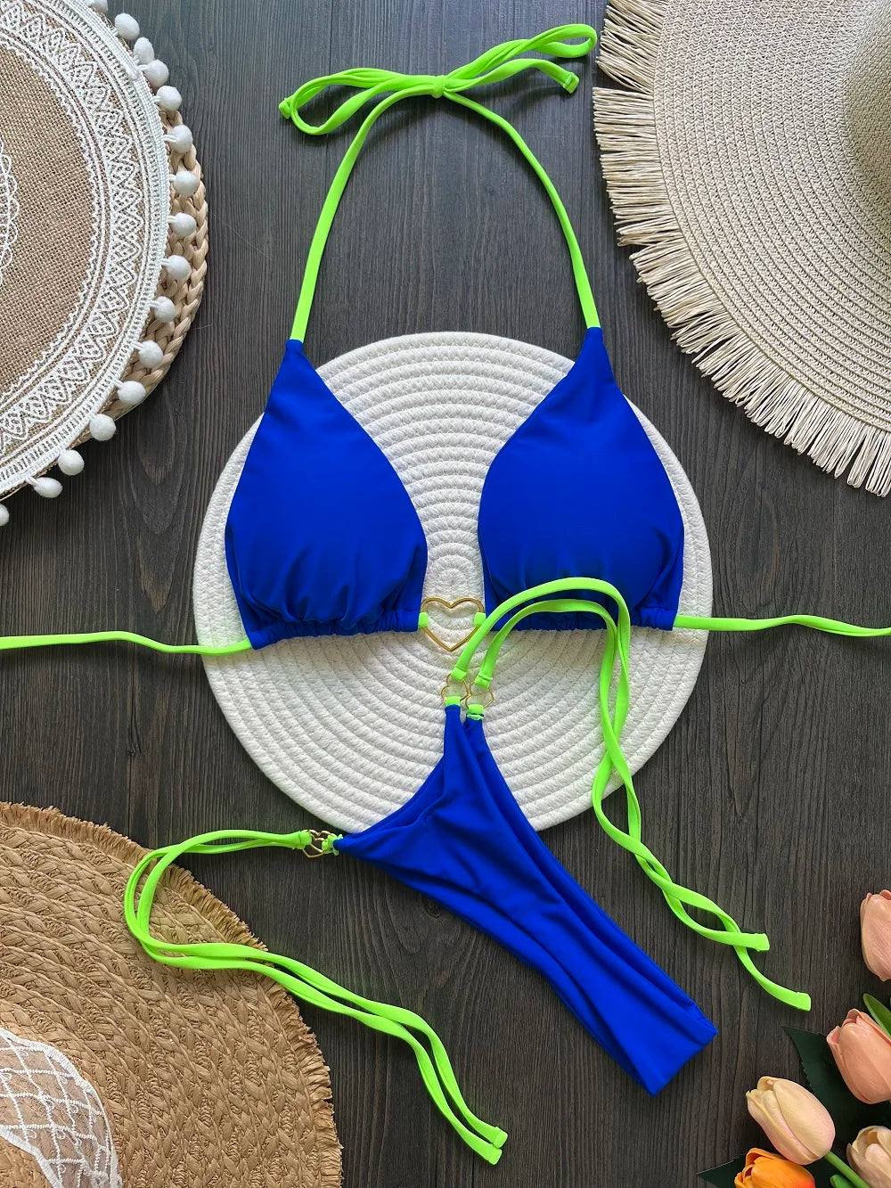 Halter Solid color Bikini Set Women's Swimsuit Two piece Triangle Thong Swimwear Bathing Suit The Clothing Company Sydney