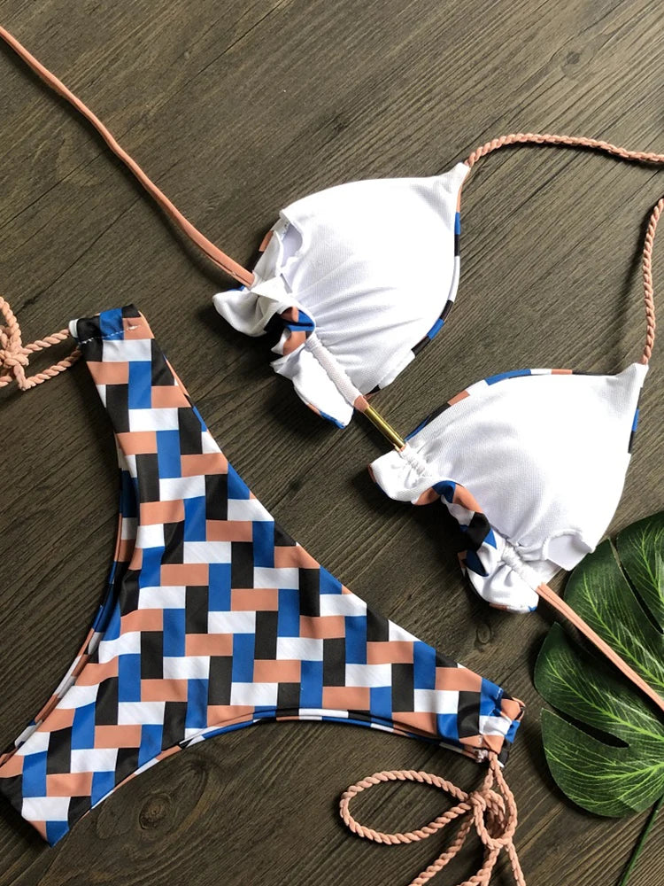 2 Piece Striped Bikini Set Knotted Swimsuit Women Biquinis Beach SThong Swimwear Bandage Brazilian Mirco Bikini Set The Clothing Company Sydney