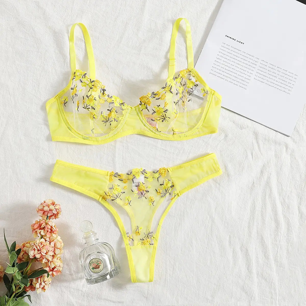 Lace Transparent Underwear Fairy Embroidery Brief Sets Delicate Bra Kit Push Up Bra Lingerie Set - The Clothing Company Sydney