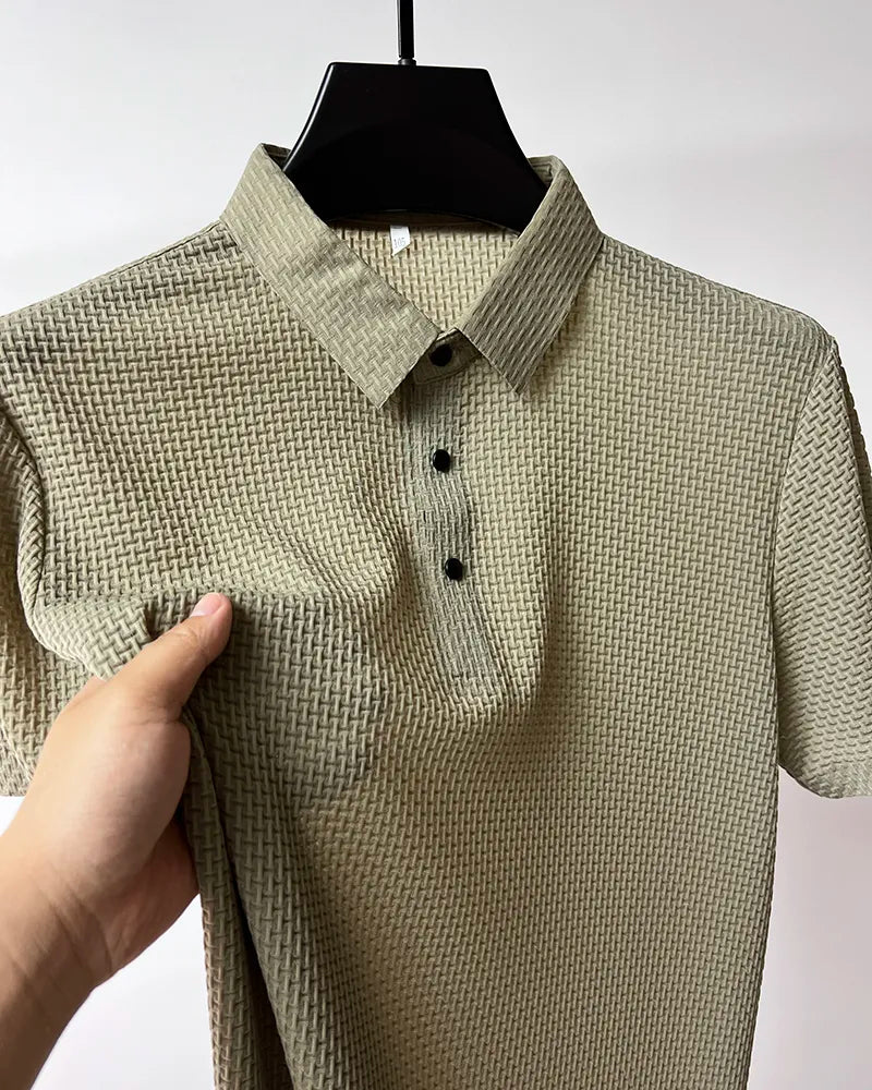 Summer Men's Lop-up Hollow Short-sleeved Polo Shirt Ice Silk Breathable Business Fashion T-Shirt Male Top The Clothing Company Sydney