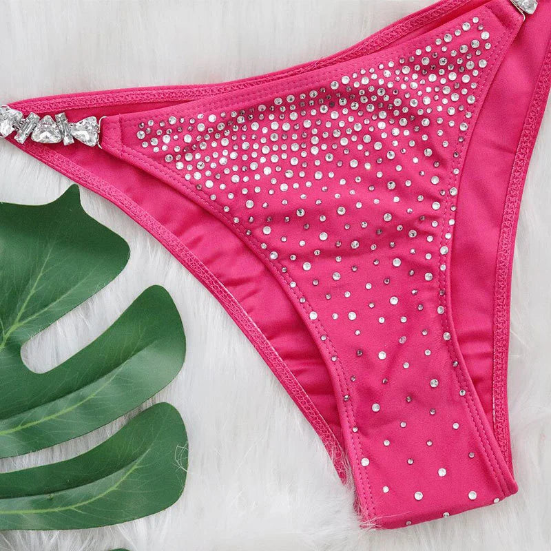 Rhinestone Two 2 Piece Swimsuit Crystal Thong String Bikini Set Women Swimwear Beach Wear Bathing Suit - The Clothing Company Sydney