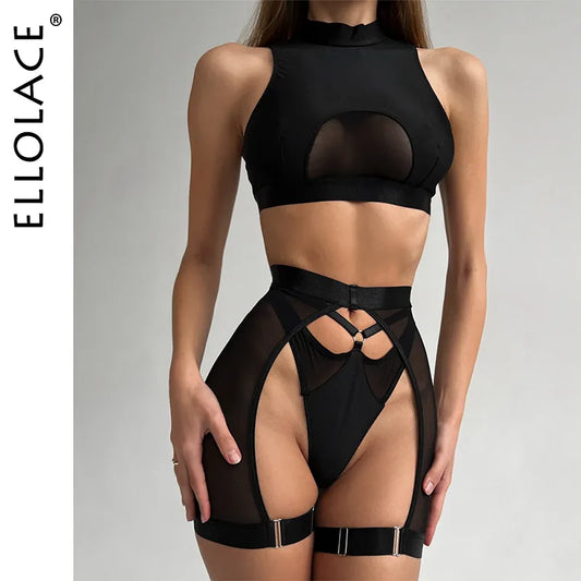 Lingerie Set Woman 3 Piece Vest Top Seamless Underwear Garter Belt Set Thong Black Intimate Exotic Set - The Clothing Company Sydney