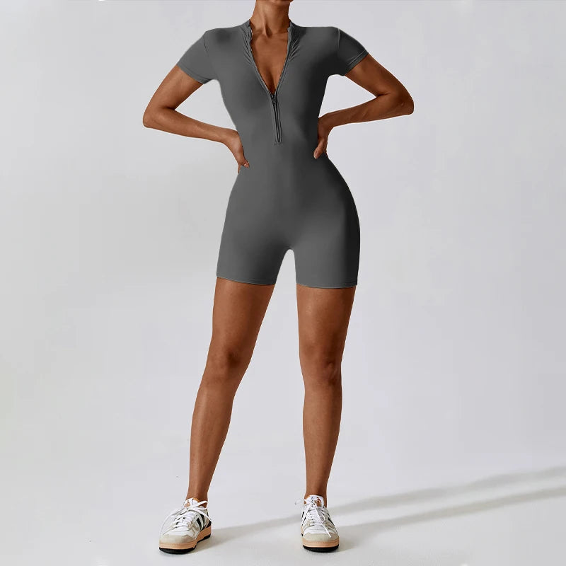 Summer Zipper Workout Jumpsuit Sports Overalls Women Gym Clothing Running Fitness Suits Gym Tracksuit Short Sportswear Yoga Set - The Clothing Company Sydney