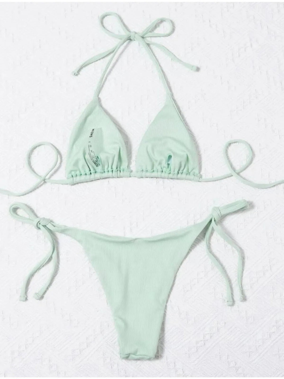 2 Piece Bathing Suit Ribbed Backless Pads Women Bikini Set Halter Triangle Bra Side Tie Thong Swimwear Set - The Clothing Company Sydney