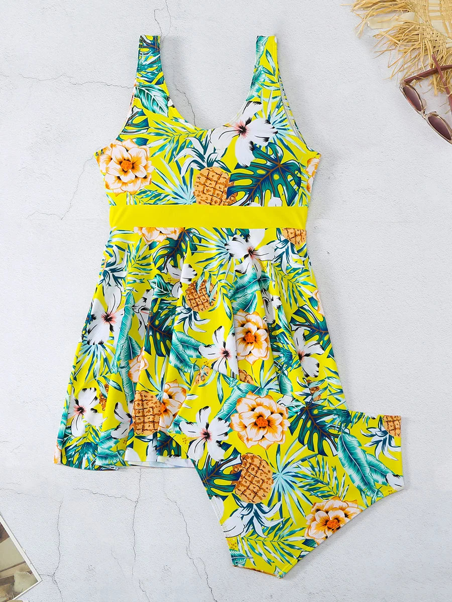 Floral Tankini Set 2 Piece Women Swimsuit High Waist Swimwear Bathers Bathing Swimming Suit Summer Beachwear