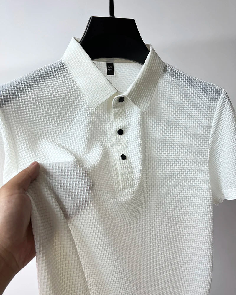 Summer Men's Lop-up Hollow Short-sleeved Polo Shirt Ice Silk Breathable Business Fashion T-Shirt Male Top The Clothing Company Sydney