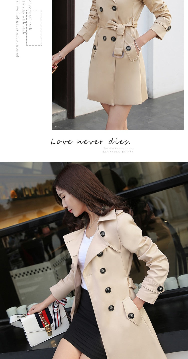 Spring And Autumn Women's Mid-Length Trench Coat Tie-In Jackets Coats The Clothing Company Sydney