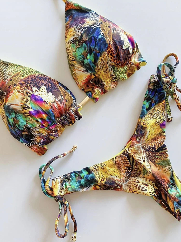 2 Piece Striped Bikini Set Knotted Swimsuit Women Biquinis Beach SThong Swimwear Bandage Brazilian Mirco Bikini Set The Clothing Company Sydney