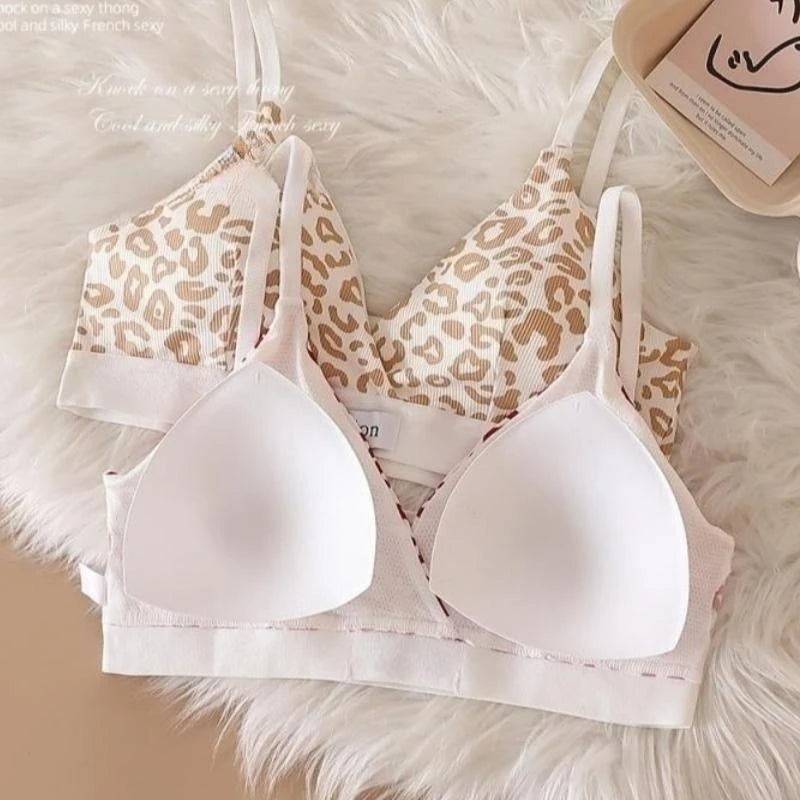 Women's Seamless Bra Set Leopard V-neck Brassieres and Low Rise Panties Lingerie Sport Bra Top Female Cotton Underwear Set - The Clothing Company Sydney