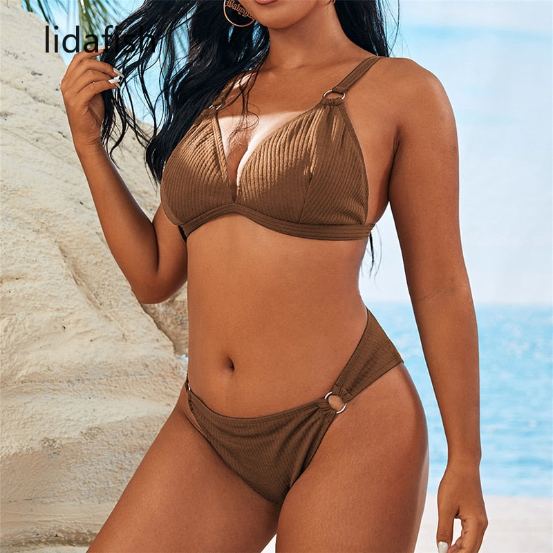2 Piece Bikini Solid Plus Size Swimwear Two-Pieces Swimming Suit For Women Beach Brazilian Bathing Suits Bikini Set The Clothing Company Sydney