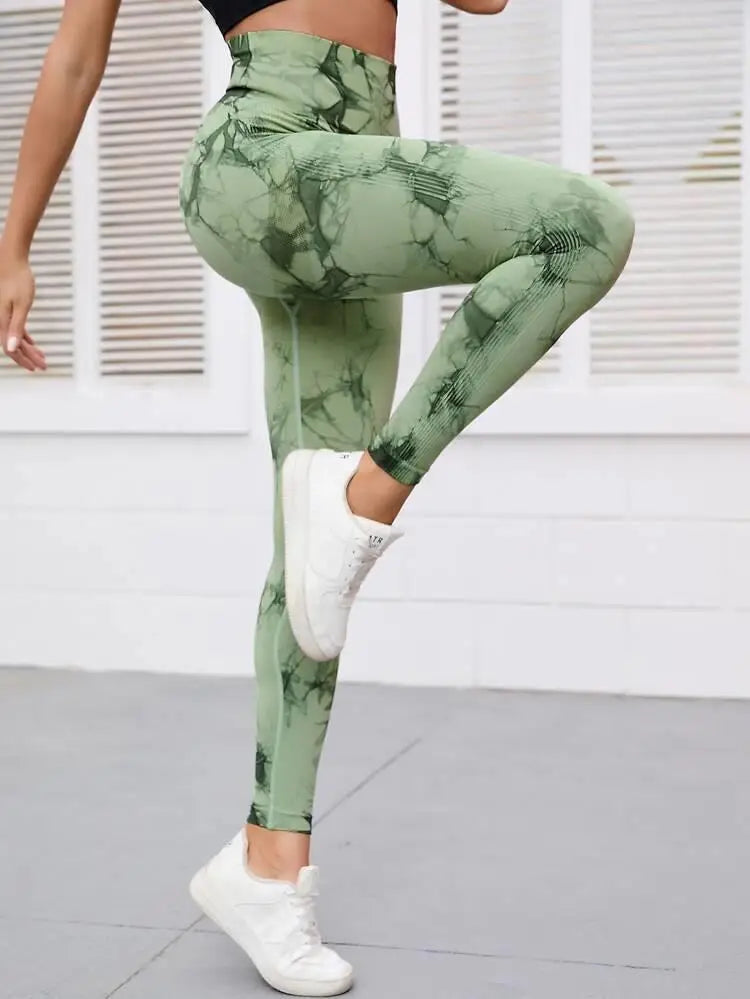 Hip Lifting Seamless Fitness Gym Leggings Tie-Dye Yoga Pants Women's Exercise Tights High Waist Workout Pants - The Clothing Company Sydney