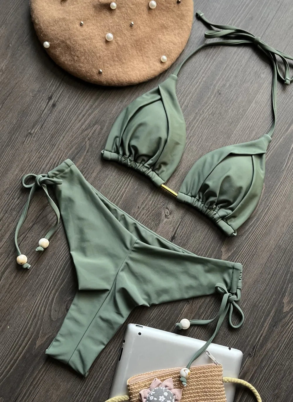 2 Piece Triangle Bathing Suit for Women Brazilian Bikinis Halter Swimwear Push Up Swimsuit Metal Chain Beach Bikini Set The Clothing Company Sydney