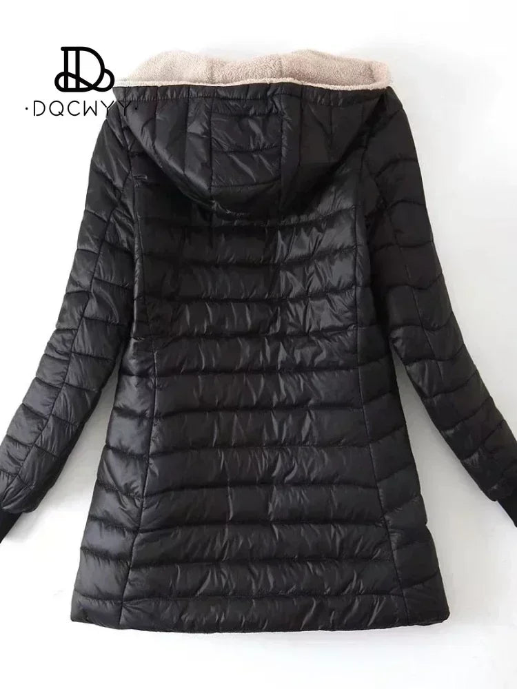 Women's Jacket Winter Mid Length Hooded Fit Plus Fleece Cotton Padded Coat Warm Lamb Fleece Parkas Winter Jackets - The Clothing Company Sydney