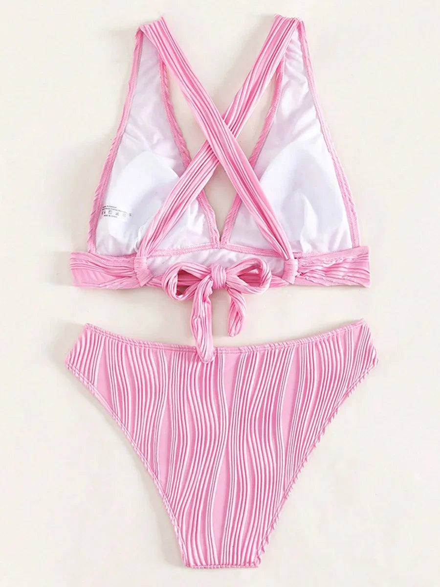 2 Piece Wrinkled Crinkled Bikini Swimwear Swimsuit Two-pieces Bikini Set High Cut Bathing Suit Swim Beach Wear The Clothing Company Sydney