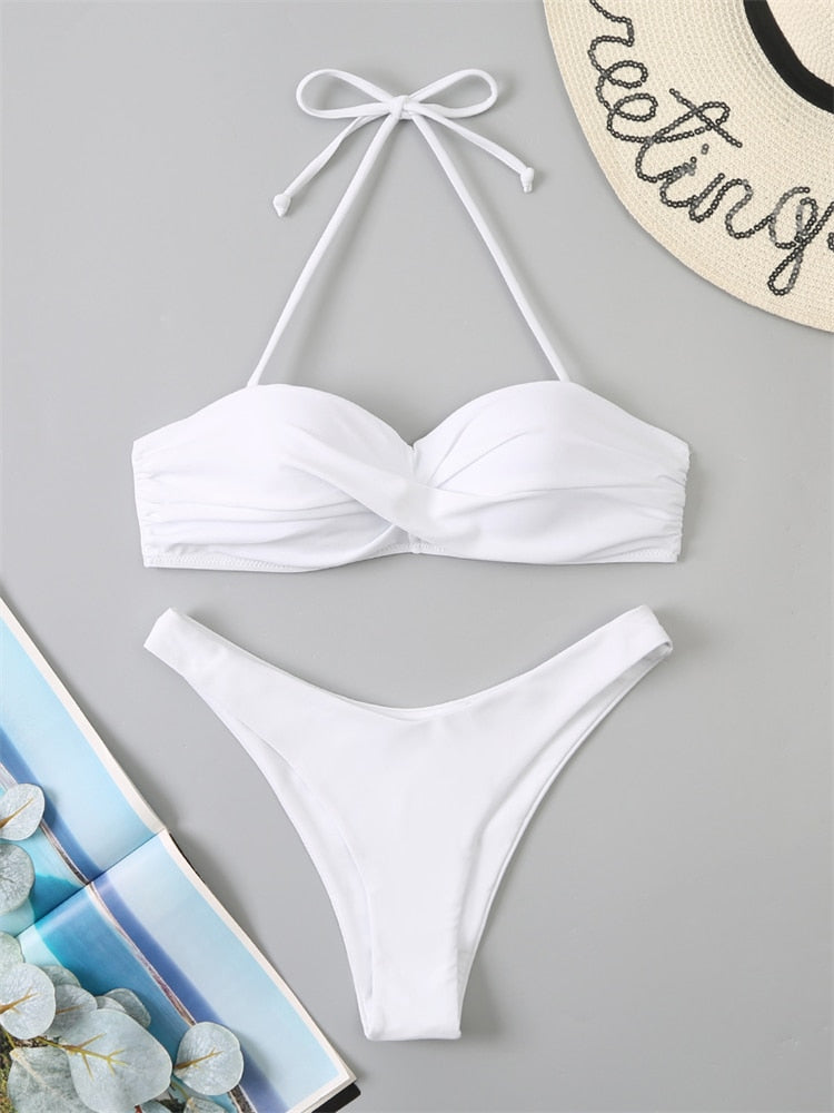 Bikini Swimsuit Women Swimwear Solid Push Up Bikinis Set High Waist Thong Bathing Suit Two Pieces Swimming Suits Female The Clothing Company Sydney