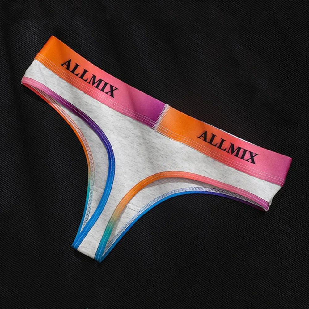 2 Pack Panties Cotton for Women Thong Rainbow Colour Underwear Ladies Elasticity G-string Briefs - The Clothing Company Sydney