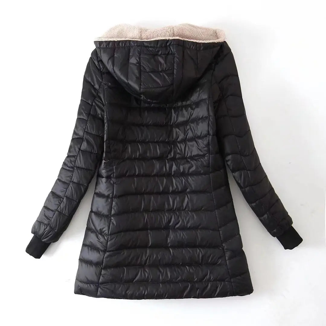Women's Jacket Winter Mid Length Hooded Fit Plus Fleece Cotton Padded Coat Warm Lamb Fleece Parkas Winter Jackets - The Clothing Company Sydney