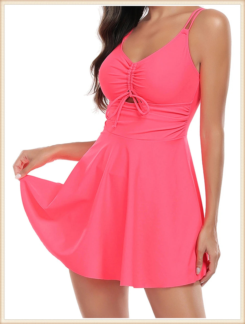 2 Piece Drawstring Front Tankini Women Solid Hollow Out Swimwear Skirt Summer Bather Beachwear Vacation Swimming Swimsuit - The Clothing Company Sydney