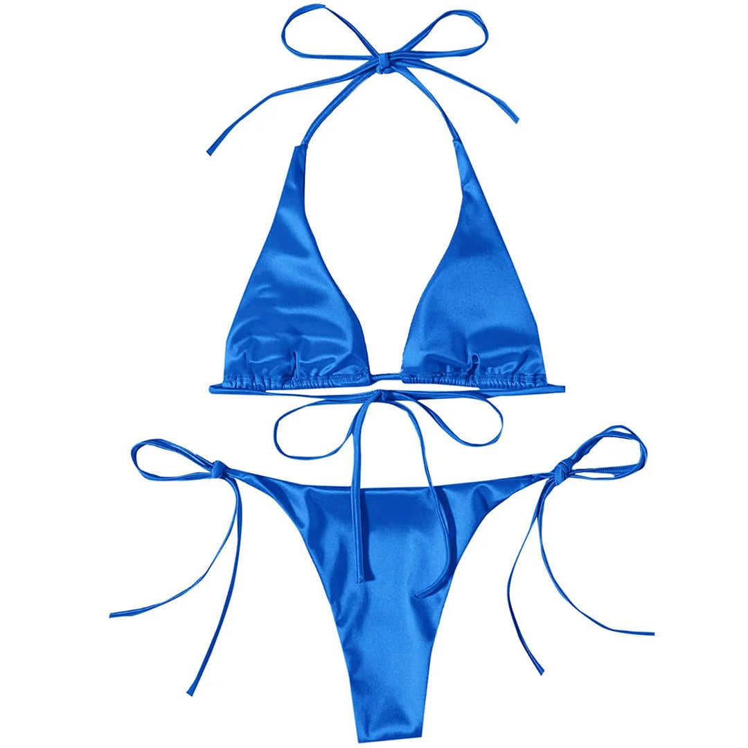 Halter Satin Brazilian Bikini Women Swimwear Female Swimsuit Two-piece Bikini set Bather Bathing Suit The Clothing Company Sydney