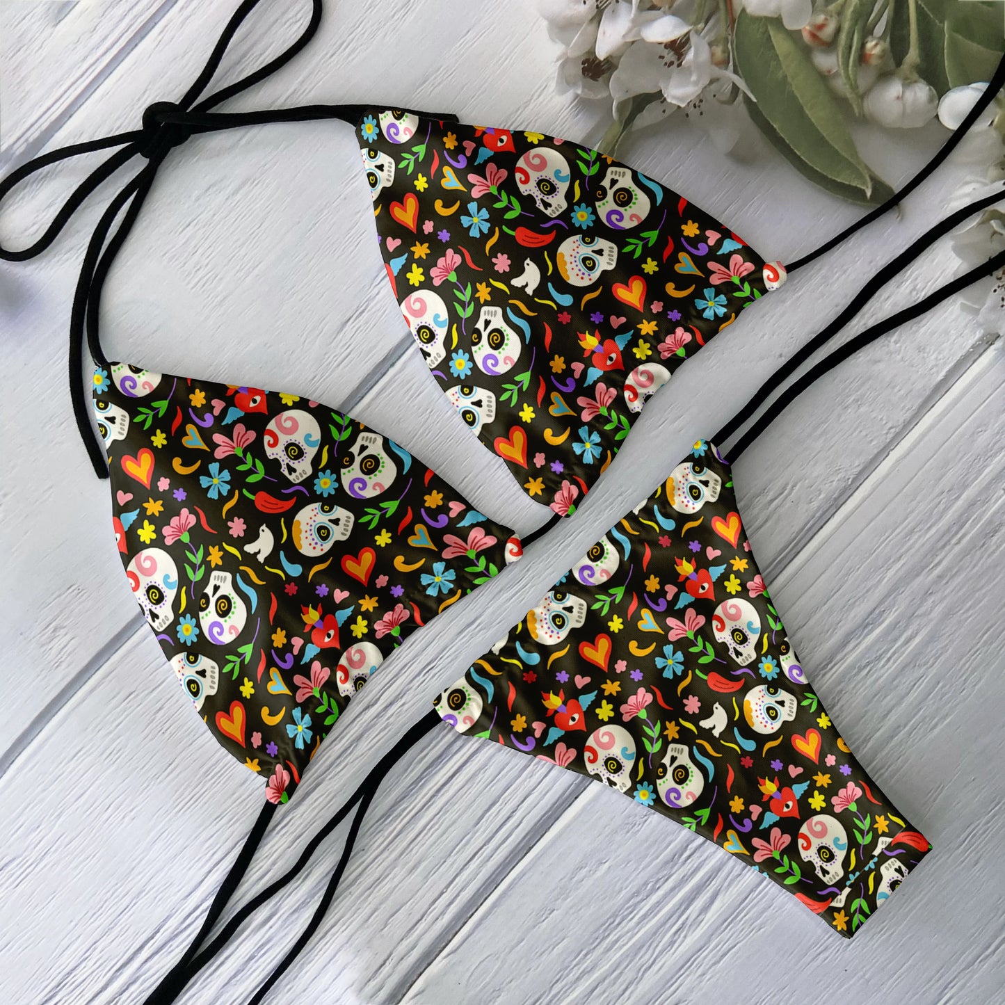 2 Piece Bikini Set Women Backless Low Waist Skull Pattern Printed Swimsuit Beach Surfing Vacation Swimwear - The Clothing Company Sydney