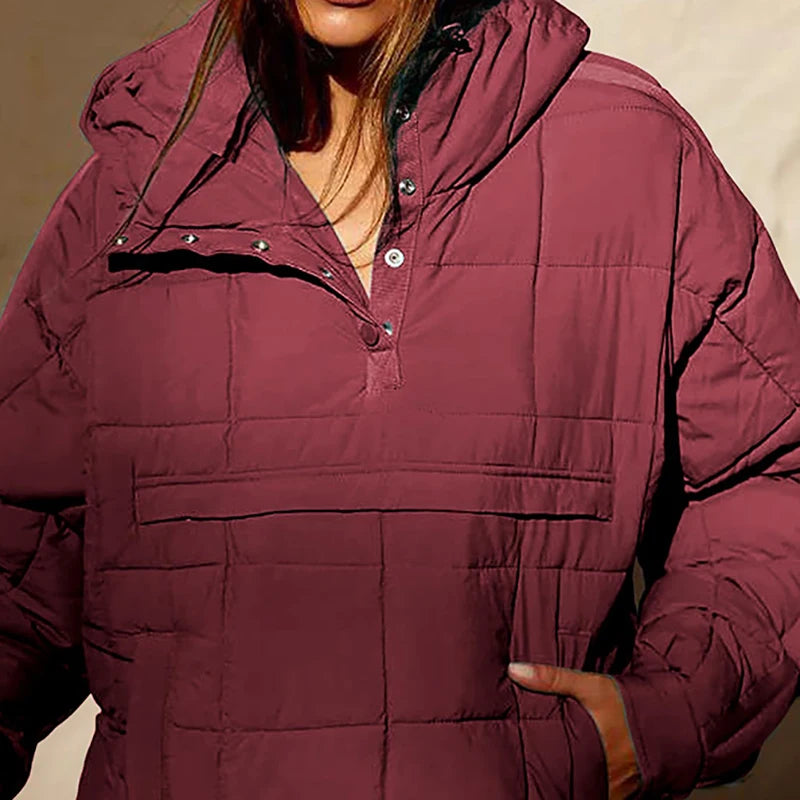 Autumn Winter Padded Jacket For Women Fashion Pockets Long Sleeves Hooded Pullovers Casual Coat - The Clothing Company Sydney