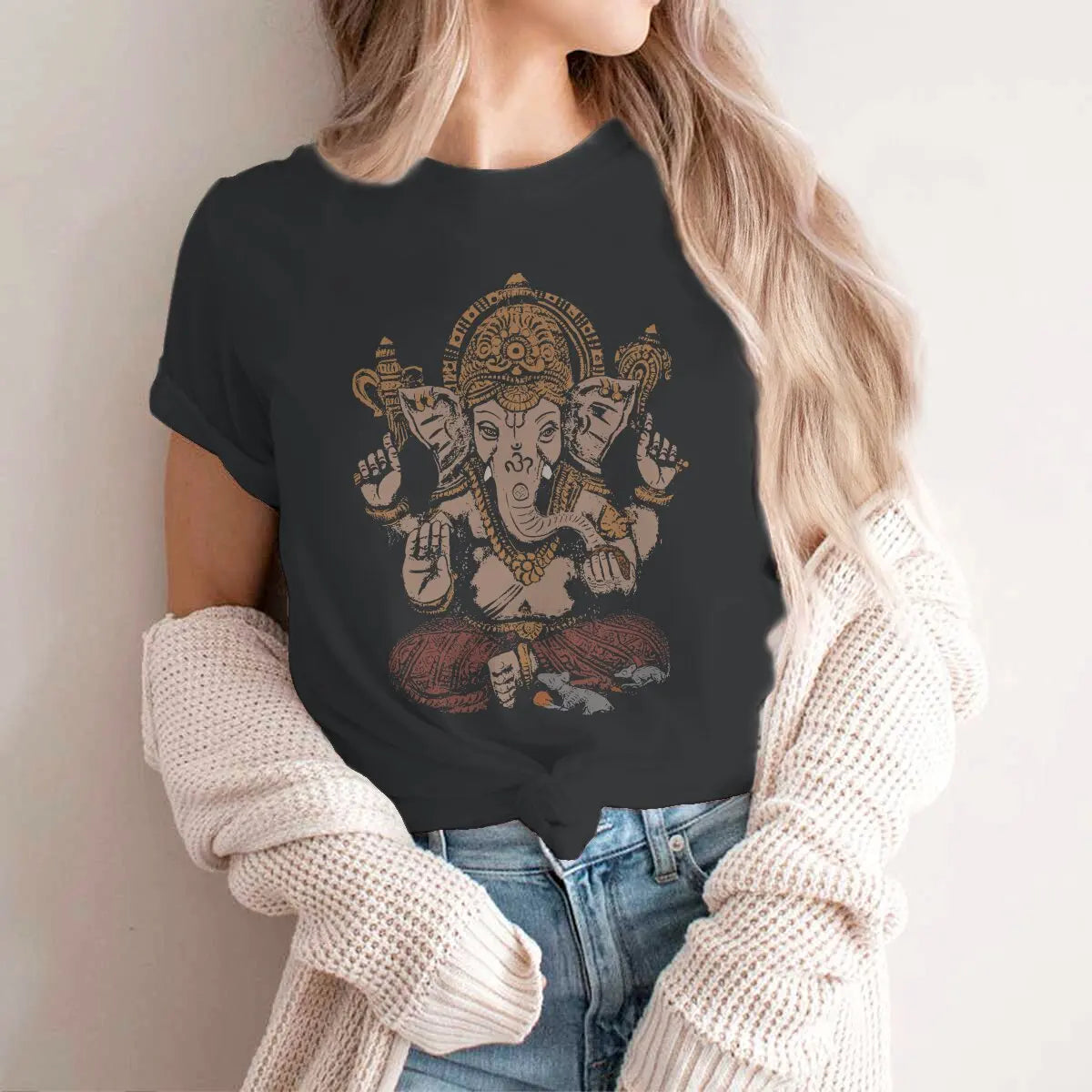 Women's Ganesha Art Girls T Shirt 3D Classic Female Tops Graphic Funny Tees Ladies Cotton T shirt - The Clothing Company Sydney