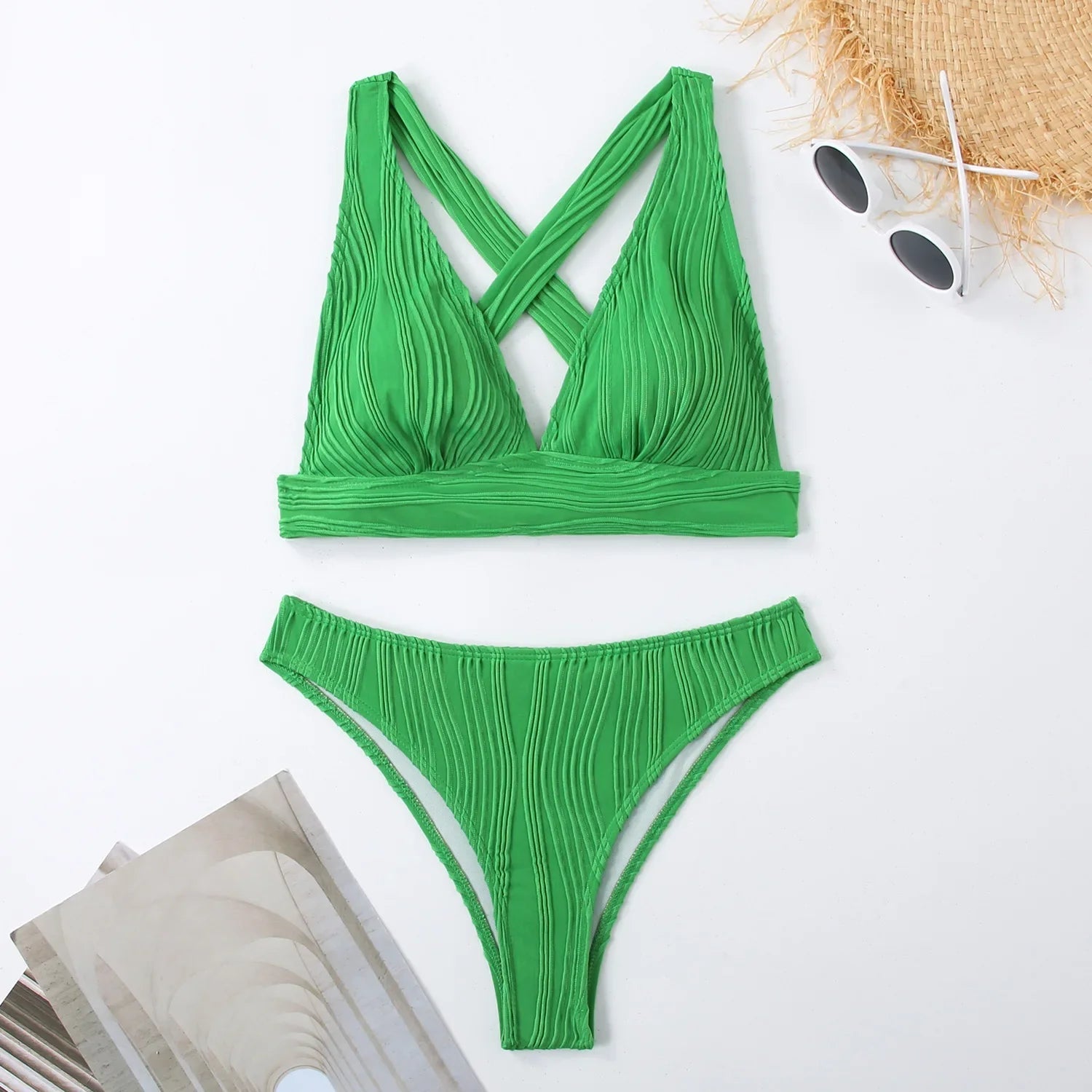 2 Piece Wrinkled Crinkled Bikini Swimwear Swimsuit Two-pieces Bikini Set High Cut Bathing Suit Swim Beach Wear The Clothing Company Sydney