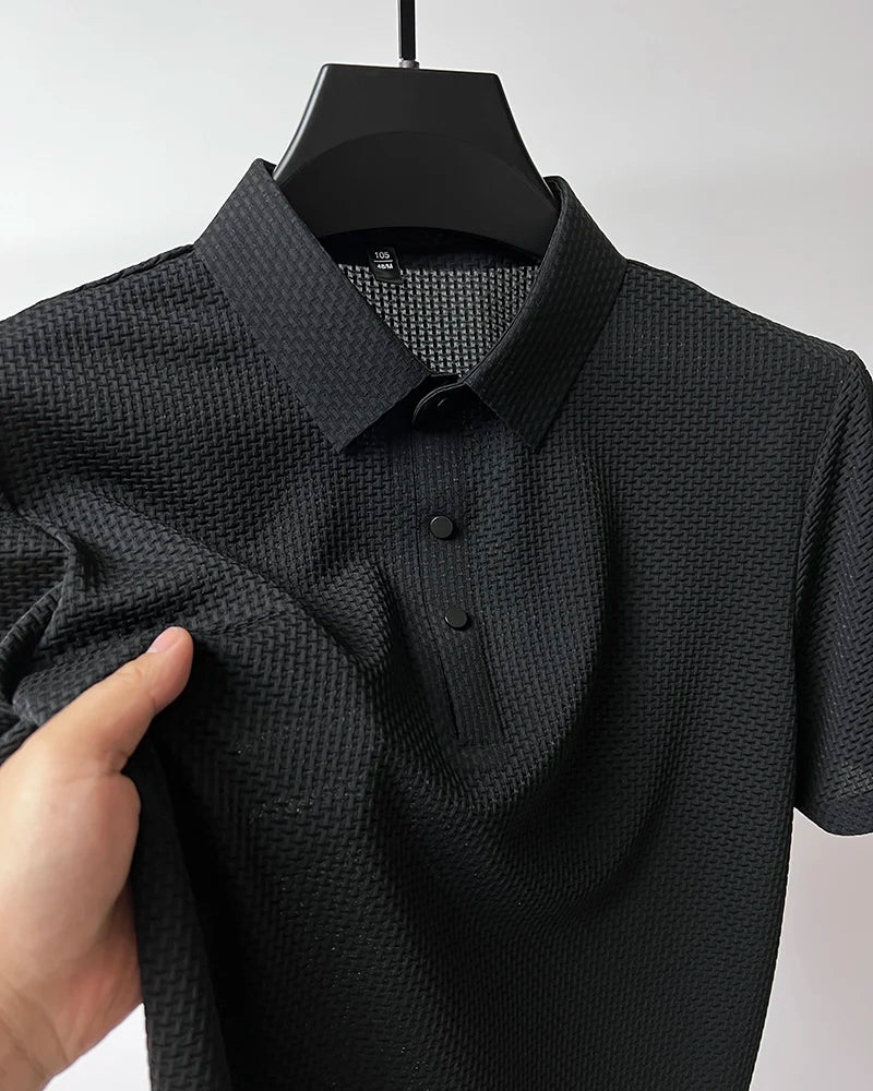 Summer Men's Lop-up Hollow Short-sleeved Polo Shirt Ice Silk Breathable Business Fashion T-Shirt Male Top The Clothing Company Sydney