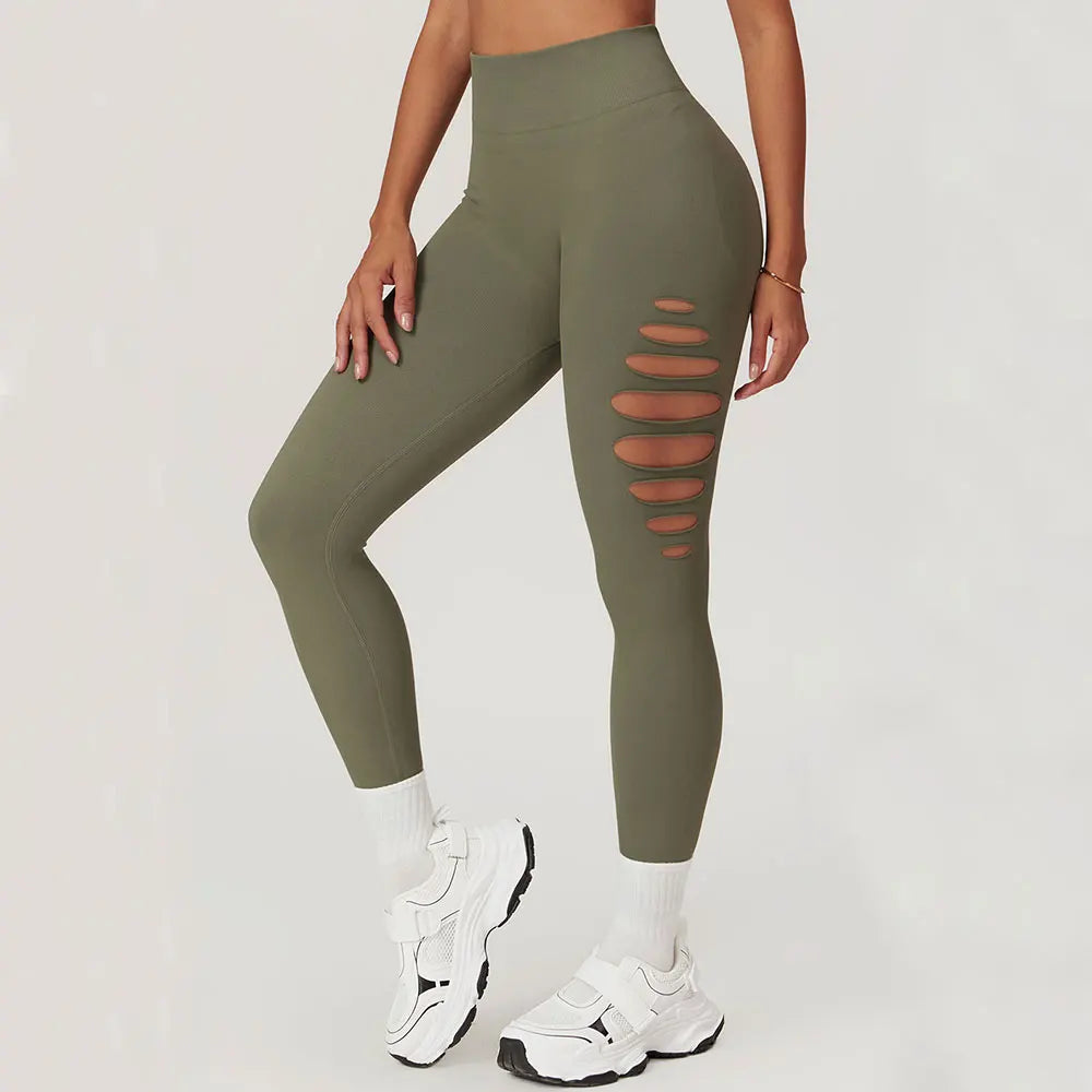 Seamless High-Waist Yoga Leggings – Hollow-Out Push-Up Workout Tights for Women - The Clothing Company Sydney
