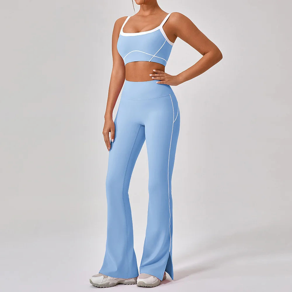 2 Piece Yoga Set Women Sport Bra Gym Workout Legging High Waist Wide Flare Pant Fitness Sports Shorts Active Wear Suit The Clothing Company Sydney