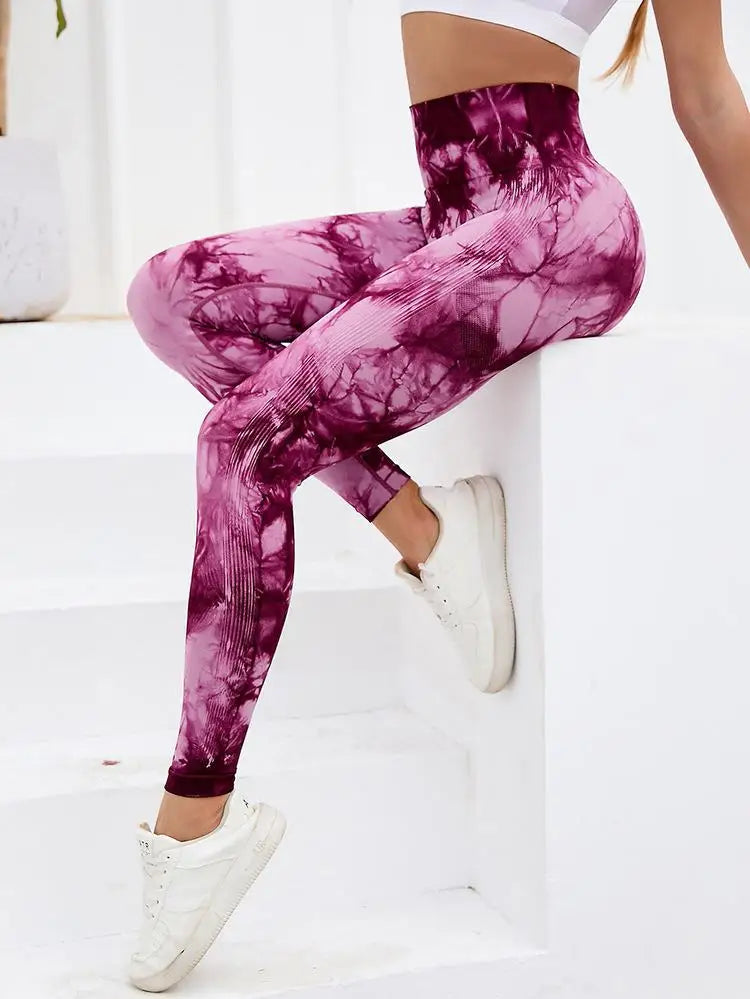 Hip Lifting Seamless Fitness Gym Leggings Tie-Dye Yoga Pants Women's Exercise Tights High Waist Workout Pants The Clothing Company Sydney