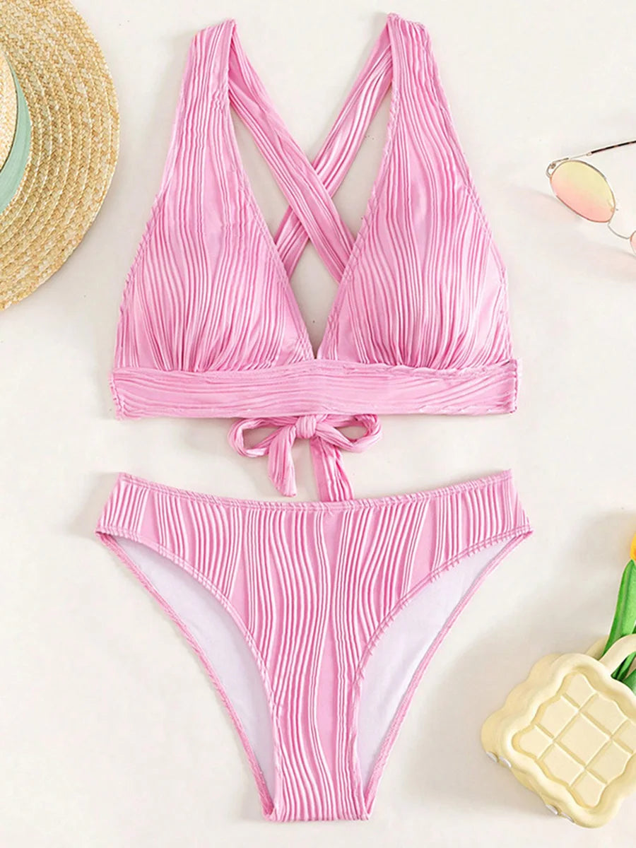 2 Piece Wrinkled Crinkled Bikini Swimwear Swimsuit Two-pieces Bikini Set High Cut Bathing Suit Swim Beach Wear The Clothing Company Sydney