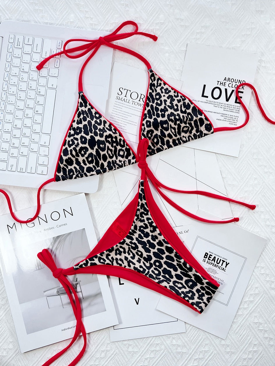 2 Piece Leopard Micro Bikini Swimsuit Swimwear Thong Bikinis Sets Brazilian Halter Beach Wear Bathing Suits The Clothing Company Sydney
