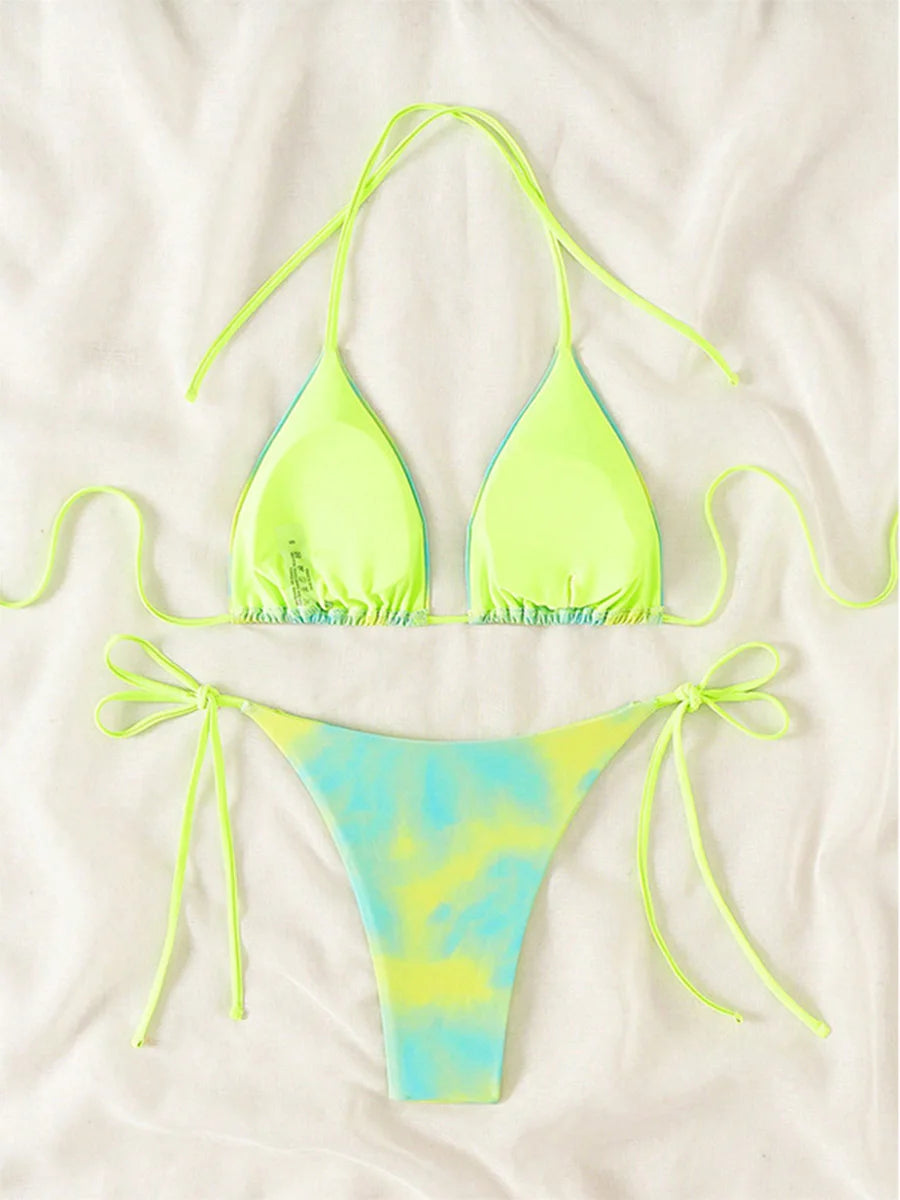 Tie Dye Mini Micro String Bikini Women Swimwear Swimsuit Two Piece Bikini Set Halter Bathing Suit The Clothing Company Sydney