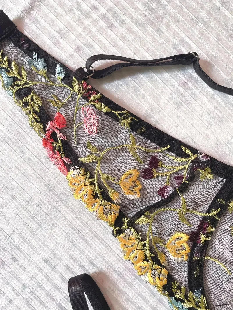 Yimunancy Floral Embroidery Lingerie Set Women Sheer 2-Piece Boho Bra + Panty Underwear Set Intimates The Clothing Company Sydney