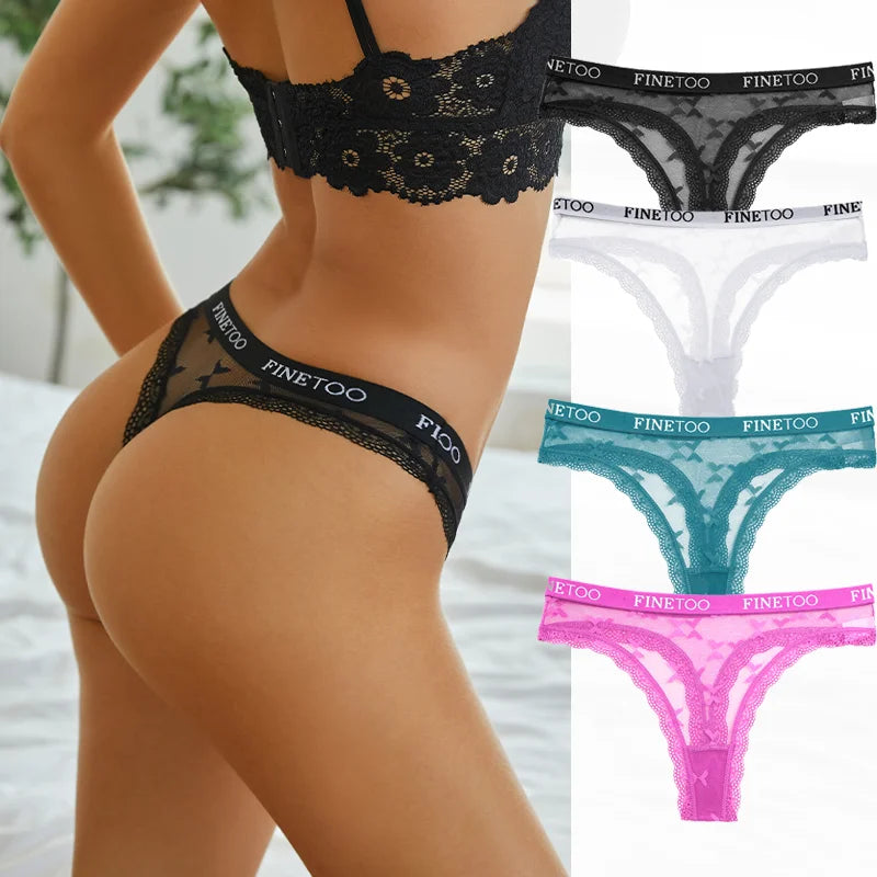 4 Pack Womens Lace Panties Low Rise Thongs Female G-String Underwear High Elastic Waist Soft Intimates Lingerie - The Clothing Company Sydney