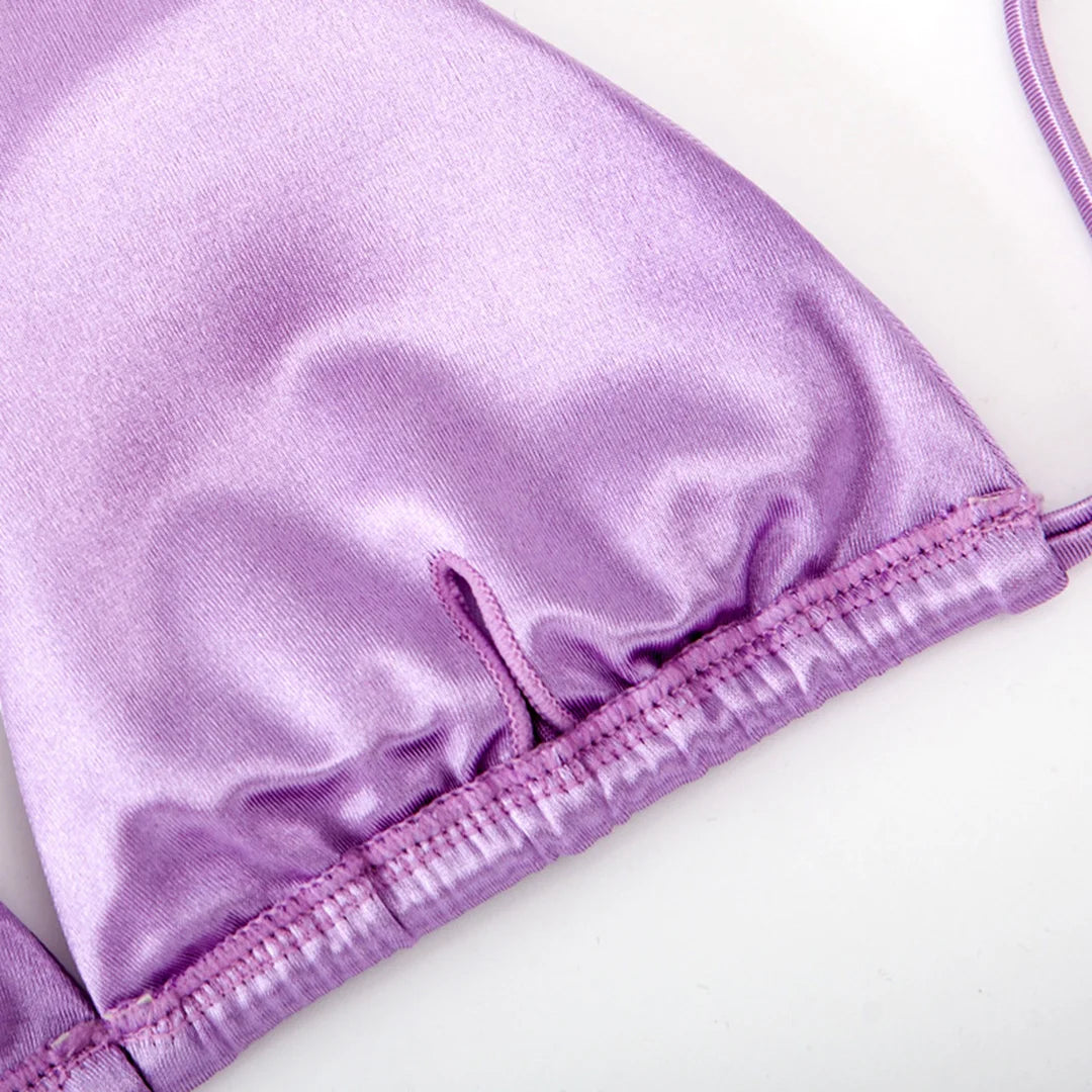 Halter Satin Brazilian Bikini Women Swimwear Female Swimsuit Two-piece Bikini set Bather Bathing Suit The Clothing Company Sydney