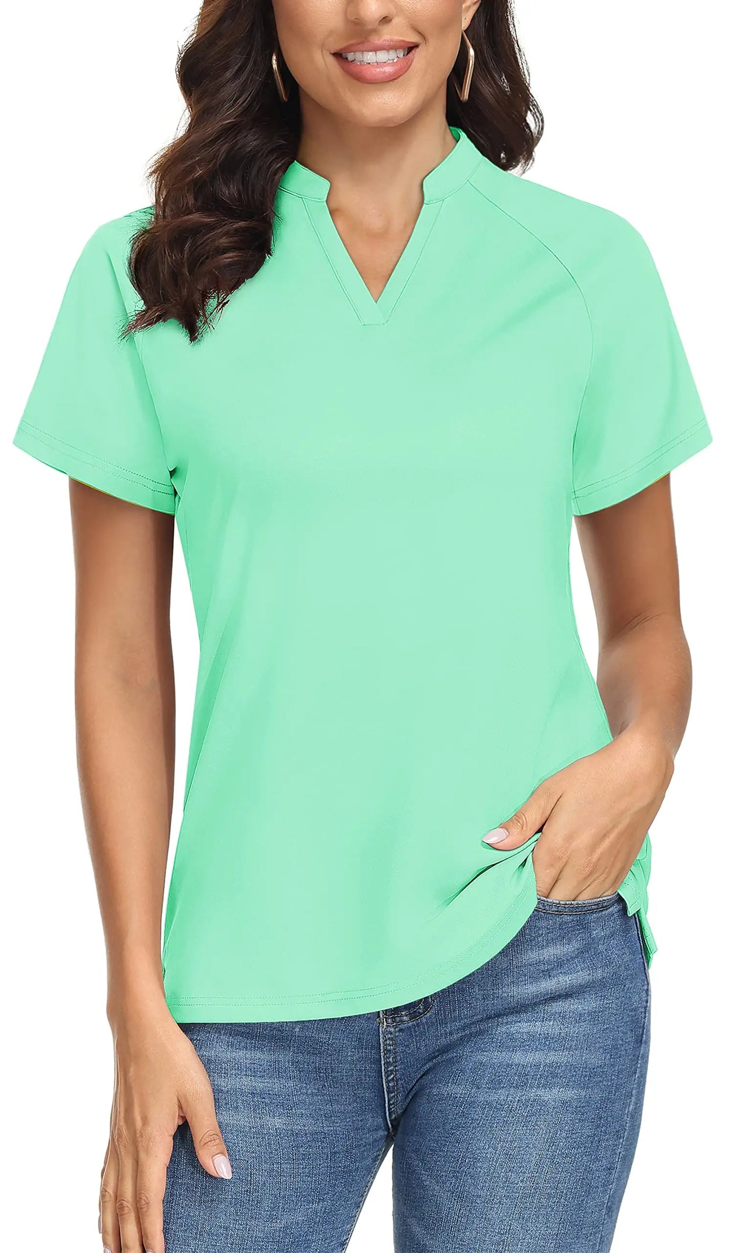 UPF 50+ V-neck Short Sleeve Golf Polo Shirts Women's Quick Dry Sun/UV Protection T-shirts Outdoor Sports Pullover Tops The Clothing Company Sydney