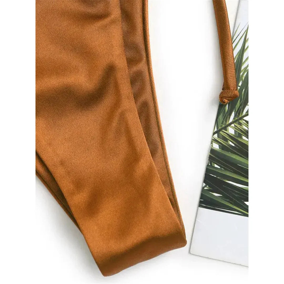 Side Tie Satin High Leg Cut Brazilian Bikini Swimwear Swimsuit Two piece Bikini set Bather Bathing Suit - The Clothing Company Sydney