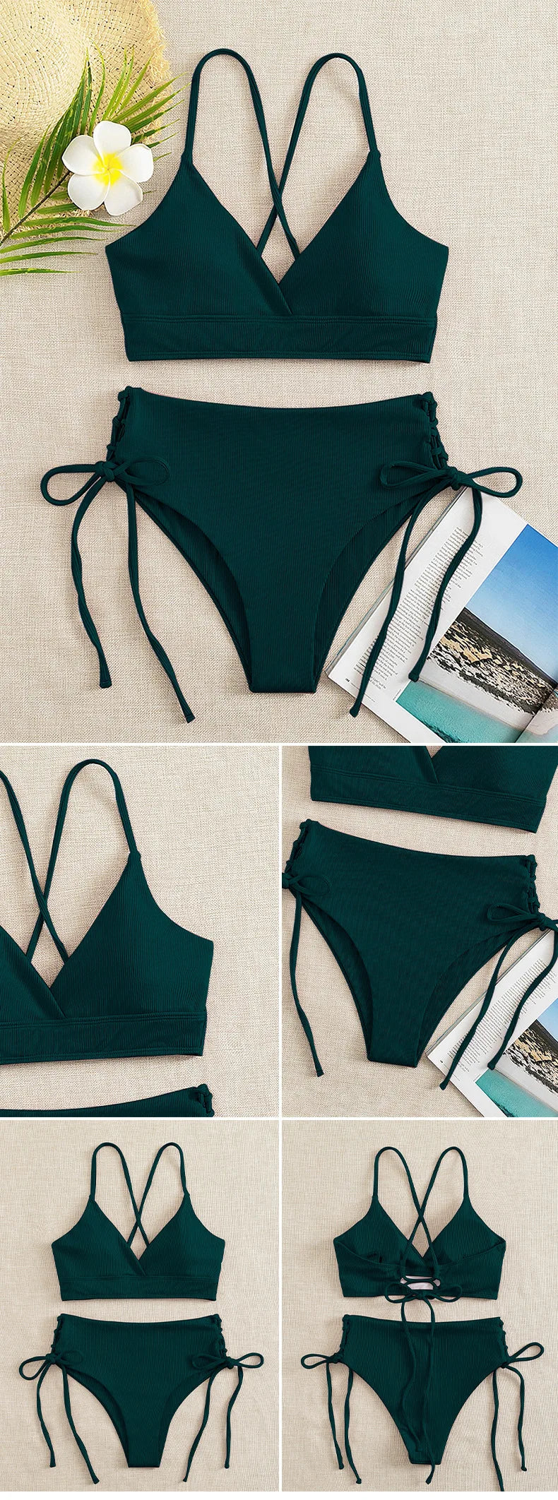 V-Neck Split Bikini Set for Women Swimsuit Lace Up Triangular Beach Swimwear Bathing Suit The Clothing Company Sydney