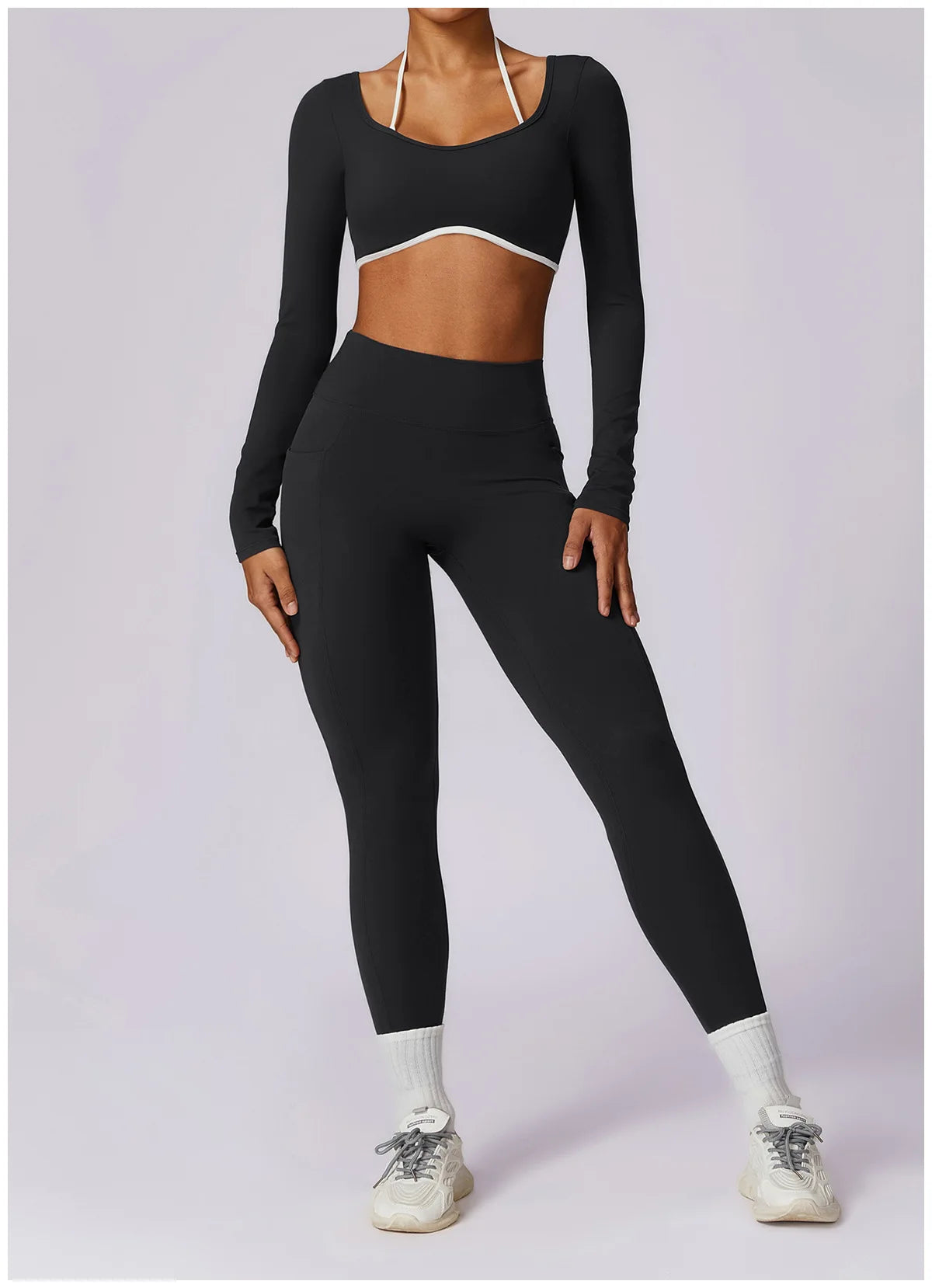 2 Piece Womens Tracksuit Yoga Set Workout Sportswear Gym Clothing Fitness Long Sleeve Crop Top High Waist Leggings Sports Suits - The Clothing Company Sydney