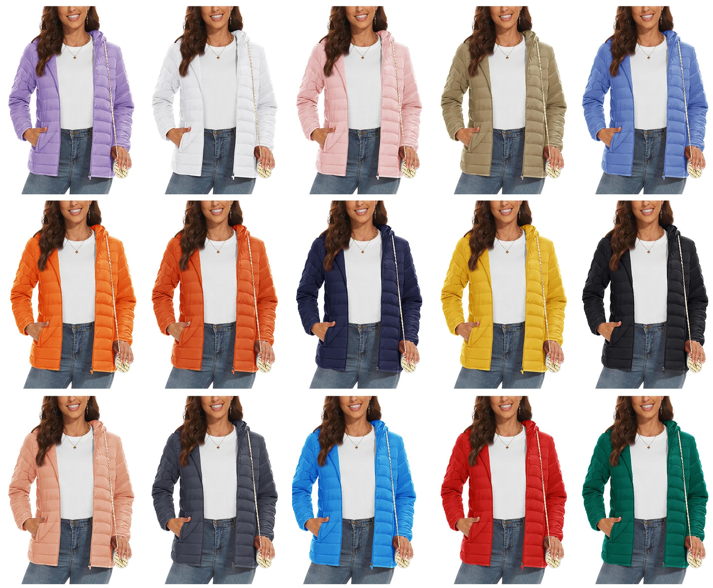 Full Zip Up Hooded Puffer Women's Winter Quilted Warm Down Coats Casual Windbreaker Padded Outwear Outdoor Jacket - The Clothing Company Sydney